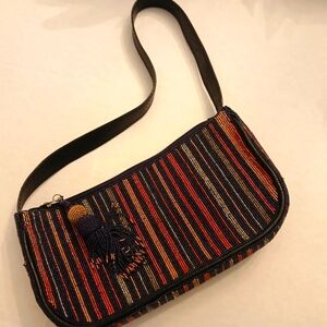 ROLLER Rabbit Navy Stipe Beaded Handbag